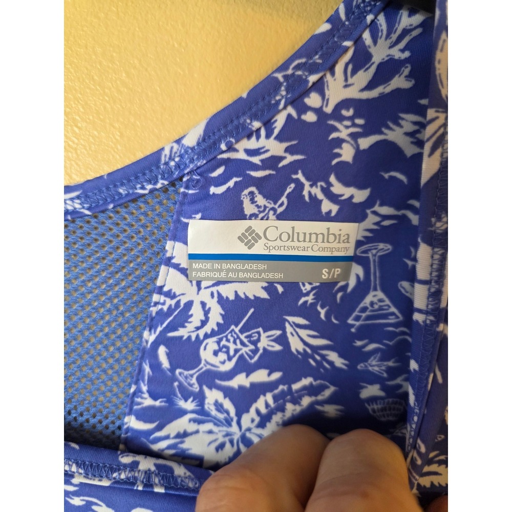 Columbia PFG Freezer III Dress Womens Small Blue White Tropical Island Fishing - Picture 2 of 5